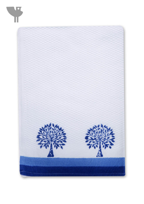 Handloom Cotton Bath Towel With Block Print Border